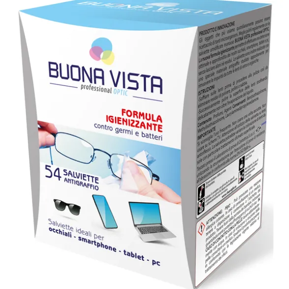 BUONA VISTA 54 SALVIETTE ANTIGRAFFIO FORMULA IGIENIZZANTE PER OCCHIALI- SMARTPHONE - TABLET - PC