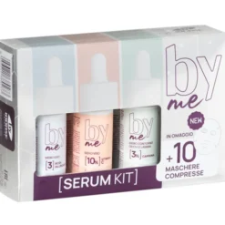 ByME KIT 3 SIERI DA 30 ML (SIERO VISO ACIDO IALURONICO, SIRO VISO VITAMINA C, SIERO OCCHI E LABBRA CAFFEINA) + 10 MASCHERE COMPRESSE