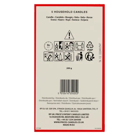 CANDELE PRICE'S STEARICHE 5 PEZZI DURATA 5 ORE CANDELA