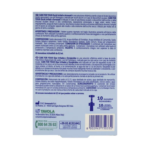 CARE FOR YOU GOCCE OCULARI AD AZIONE RINFRESCANTE E IDRATANTE MONODOSE RICHIUDIBILE 0,5 ML