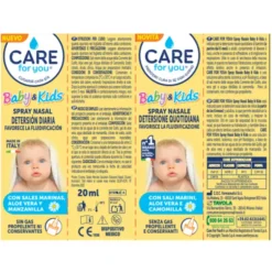 CARE FOR YOU SPRAY NASALE BABY&KIDS DETERSIONE QUOTIDIANA CON SALI MARINI, ALOE VERA E CAMOMILLA SENZA GAS 20 ML