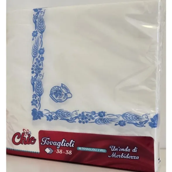 CHIC TOVAGLIOLI 38x38 2 VELI OVATTA DI CELLULOSA DECORO ROMAGNOLO BLU 40 PEZZI