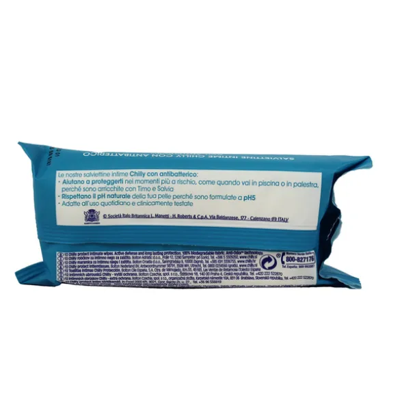 CHILLY 12 SALVIETTE INTIME CON ANTIBATTERICO pH5 ANTIODOR 100% TESSUTO BIODEGRADABILE
