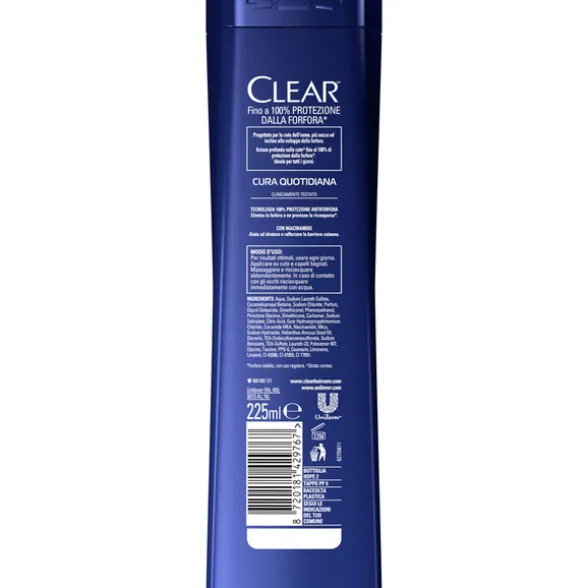 CLEAR MEN SHAMPOO ANTIFORFORA CURA QUOTIDIANA TUTTI I TIPI DI CUTE E CAPELLI 225 ML