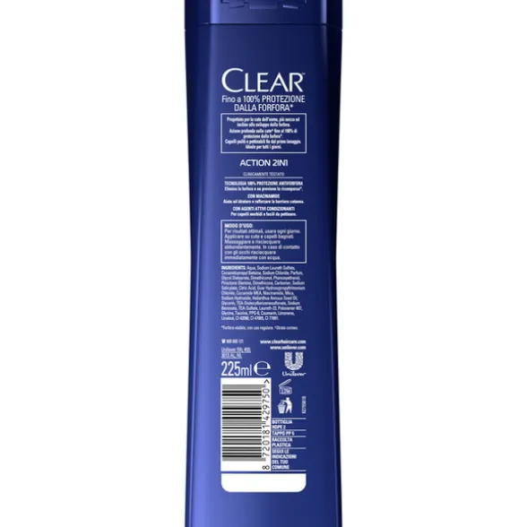 CLEAR MEN SHAMPOO ANTIFORFORA ACTION 2in1 TUTTI I TIPI DI CUTE E CAPELLI 225 ML