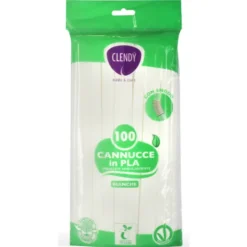CLENDY HOME&CARE CANNUCCE DI PLASTICA BIANCHE CON SNODO IMBUSTATE SINGOLARMENTE BUSTA 100 PEZZI