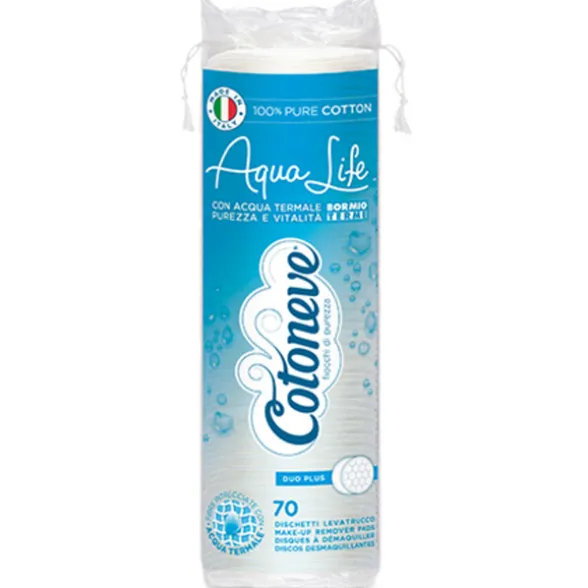 COTONEVE AQUA LIFE DISCHETTI LEVATRUCCO IN PURO COTONE PUNTATI E GOFFRATI CON ACCQUA TERMALE BORMIO 70 PEZZI