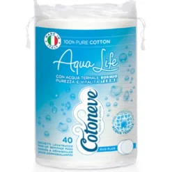COTONEVE AQUA LIFE MAXI DISCHETTI OVALI LEVATRUCCO IN PURO COTONE CON ACQUA TERMALE BORMIO 40 PEZZI