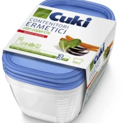 CUKI CONTENITORI ERMETICI RETTANGOLARI CON COPERCHI 1000 ML RIUTILIZZABILI IN FRIGO, FREEZER E FORNO MICROONDE 3 PEZZI
