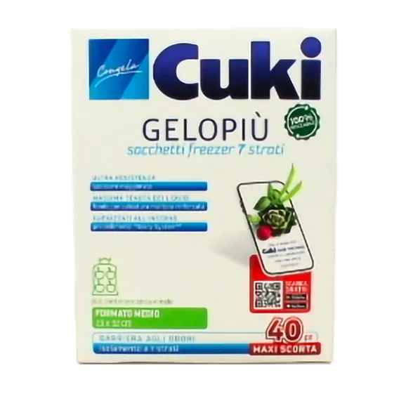 CUKI GELOPIÙ MAXI SCORTA SACCHETTI FREEZER CONFEZIONE SCORTA- FORMATO MEDIO - 40 SACCHETTI - LT 2.5 - CM 23X32