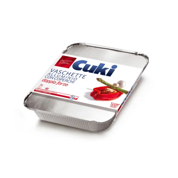 CUKI VASCHETTE ALLUMINIO CON COPERCHI (R90) PER 6 PORZIONI - 2 PEZZI - LT 2,3 (CM 28.7X22.7X4.3)