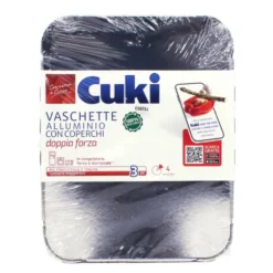 CUKI VASCHETTE ALLUMINIO CON COPERCHI (R75) PER 4 PORZIONI - 4 PEZZI - LT 1,1 (CM 22.3X17.3X3.5)