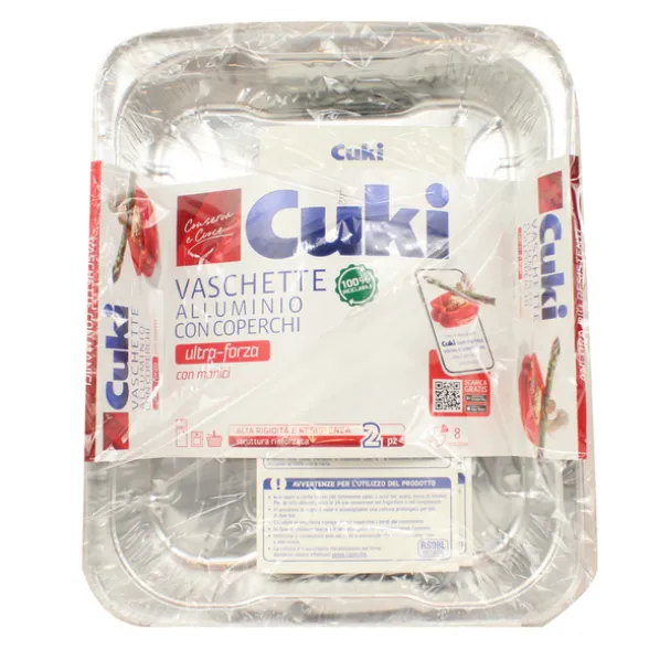 CUKI VASCHETTE ALLUMINIO CON COPERCHI (R98) PER 8 PORZIONI - 2 PEZZI - LT 3,0 (CM 31.9X25.9X5)