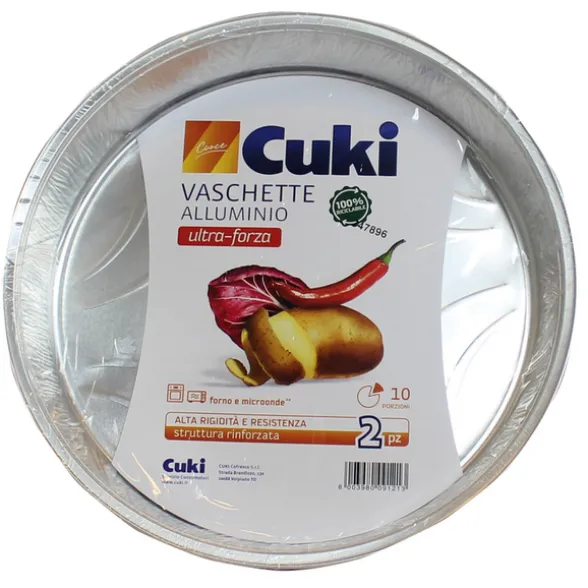 CUKI VASCHETTE ALLUMINIO (TS10) - TORTA GRANDE PER 10 PORZIONI - 2 PEZZI - LT 2,16 (CM Ø28.8XH4.1)