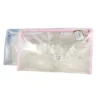 DEFILE' BUSTA IN PVC TRASPARENTE DECORATA BORDO ROSA O AZZURRO 29x19x9 CM