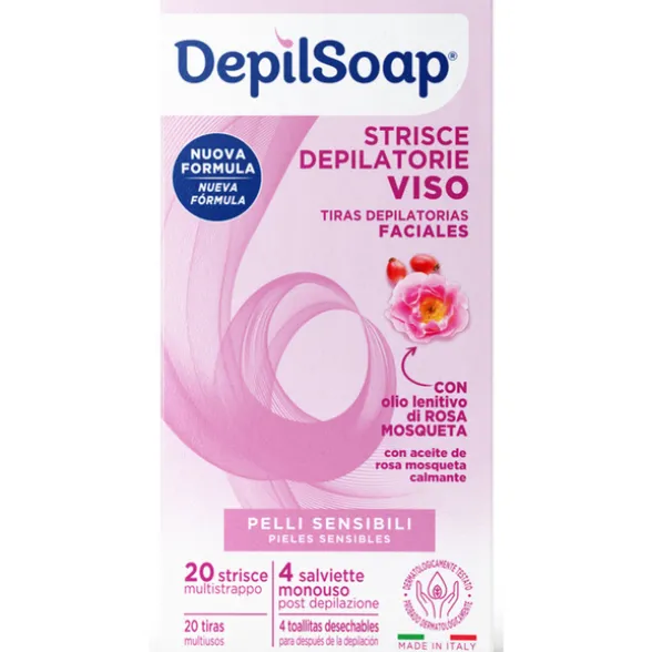 DEPILSOAP 20 STRISCE DEPILATORIE VISO + 4 SALVIETTE POST DEPILAZIONE PELLI SENSIBILI