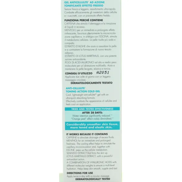 DERMOLAB GEL ANTICELLULITE TONIFICANTE EFFETTO FREDDO CON MENTOLO e CAFFEINA TUBO 200 ML
