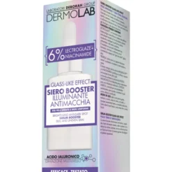 DERMOLAB VISO GLASS LIKE EFFECT STEP 2; SIERO BOOSTER ILLUMINANTE ANTIMACCHIA TEXTURE IN GEL ULTRA LEGGERA A RAPIDO ASSORBIMENTO PER PELLI SPENTE NON UNIFORMI; ETÀ 20, 30, 40; 30 ML