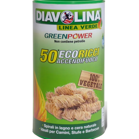 DIAVOLINA GREENPOWER 50 ECORICCI ACCENDIFUOCO 100% VEGETALE PER CAMINI, STUFE e BARBECUE