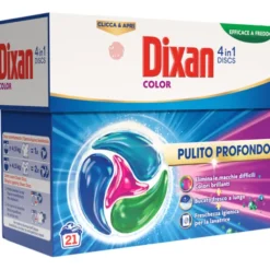 DIXAN DISCS DETERSIVO BUCATO LAVATRICE COLOR 4in1 21 LAVAGGI PAPERBOX