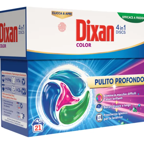 DIXAN DISCS DETERSIVO BUCATO LAVATRICE COLOR 4in1 21 LAVAGGI PAPERBOX