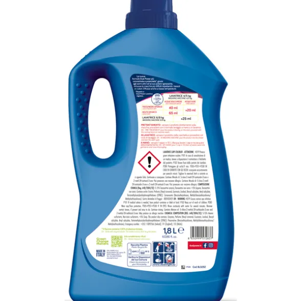 DUAL POWER DETERSIVO LAVATRICE LIQUIDO CAPI COLORATI 45 LAVAGGI 1,8 LITRI