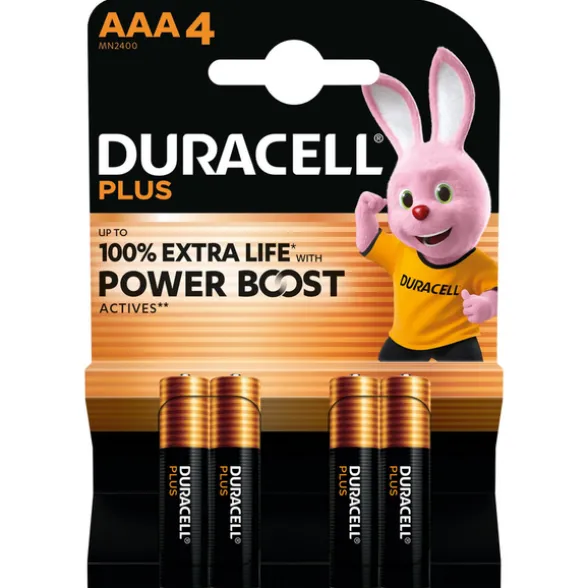 DURACELL PLUS 100 AAA4 MN2400 BATTERIA MINISTILO ALKALINE 1,5 V BLISTER 4 PZ.