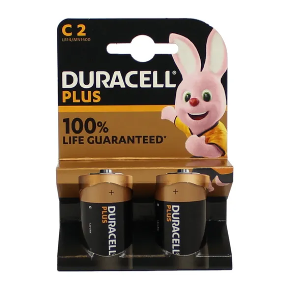 DURACELL PLUS 100 C MN1400 BATTERIA 1/2 TORCIA ALKALINE 1,5 V BLISTER 2 PZ