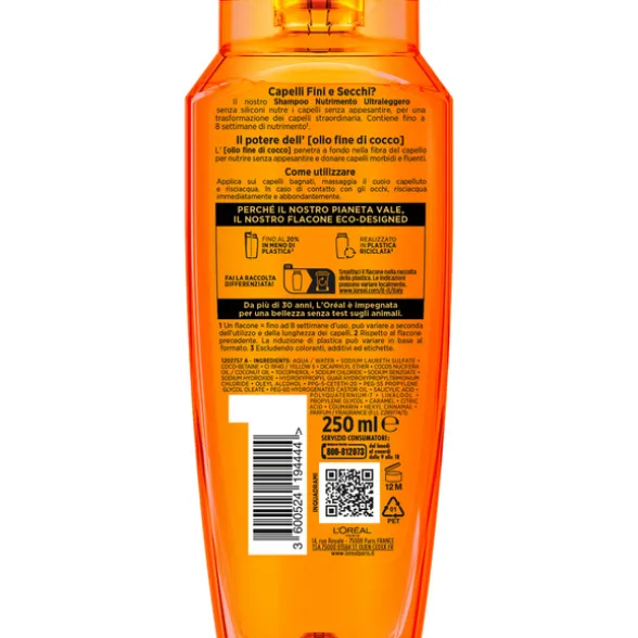 ELVIVE SHAMPOO OLIO STRAORDINARIO DI COCCO NUTRIMENTO ULTRA LEGGERO CAPELLI FINI E SECCHI 250 ML