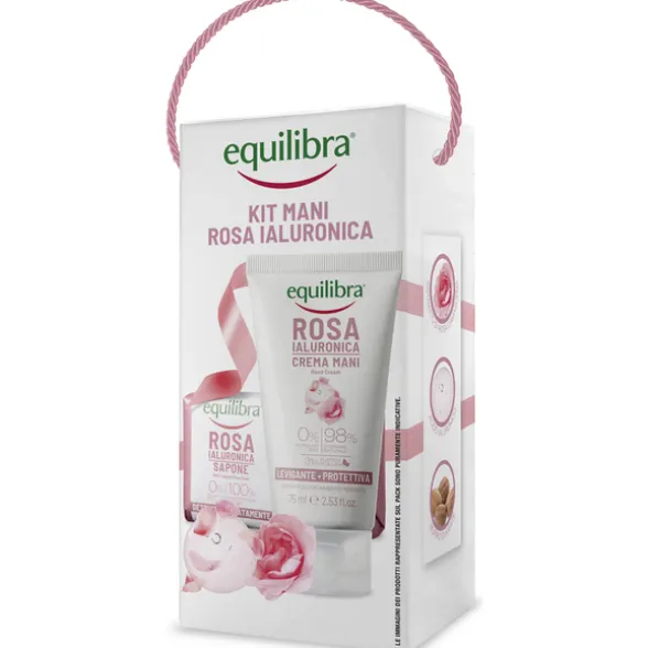 EQUILIBRA COFANETTO KIT MANI ROSA IALURONICA: CREMA MANI LEVIGANTE PROTETTIVA 75 ML + SAPONE 100% VEGETALE 100 grammi