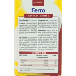 EQUILIBRA FERRO PIU' CON VITAMINA C E ACIDO FOLICO VEGICAPS 60 PERLE INTEGRATORE ALIMENTARE