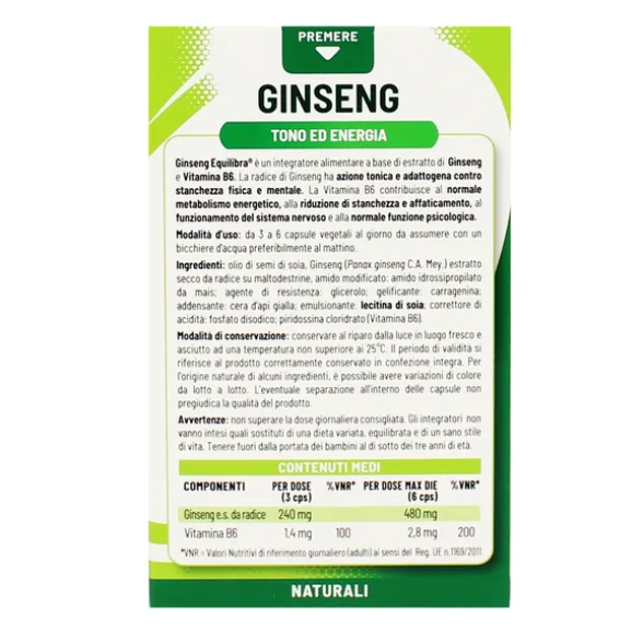 EQUILIBRA GINSENG VEGICAPS 60 PERLE INTEGRATORE ALIMENTARE
