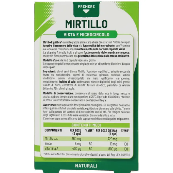 EQUILIBRA MIRTILLO VEGICAPS 60 PERLE INTEGRATORE ALIMENTARE