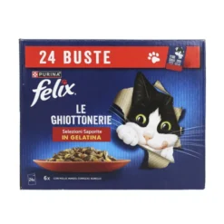 FELIX LE GHIOTTONERIE IN GELATINA 24 BUSTE DA 85 GRAMMI > 6 POLLO - 6 MANZO - 6 CONIGLIO - 6 AGNELLO