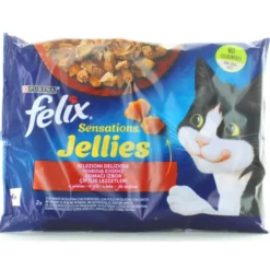 FELIX SENSATIONS JELLIES 4 BUSTE DA 85 GRAMMI 2 MANZO IN GELATINA CON POMODORO2 POLLO IN GELATINA CON CAROTE