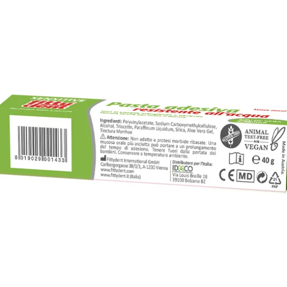 FITTYDENT PASTA ADESIVA SENSITIVE ALOE VERA & MIRRA SENZA ZINCO RESISTENTE ALL'ACQUA PER PROTESI TUBO 40 grammi