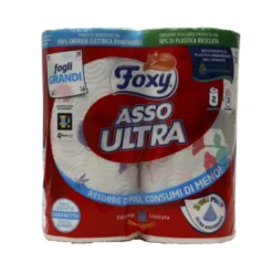 FOXY CARTA CUCINA ASCIUGATUTTO ASSO ULTRA 2 ROTOLI FOGLI GRANDI 2 VELI PLUS DECORATO