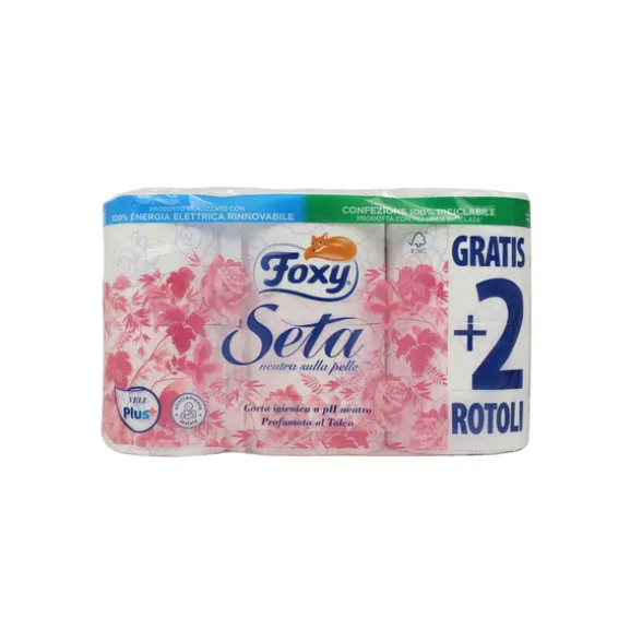 FOXY CARTA IGIENICA SETA 4+2 ROTOLI MAXI 2 VELI PROFUMATA AL TALCO