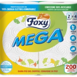 FOXY MEGA ASCIUGATUTTO 2 ROTOLI 200 STRAPPI 2 VELI + CONCORSO