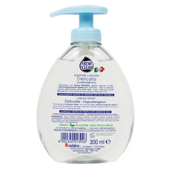 FRESH & CLEAN SAPONE LIQUIDO MANI e VISO AZIONE IGIENIZZANTE PELLE SENSIBILE DISPENSER 300 ML