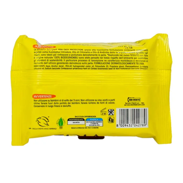 FRIA EASY ZANZARE 20 SALVIETTE PROTECTION ADULTI E BAMBINI 3 ANNI+ EUCALYPTUS CITRIODORA e OLIO DI CITRONELLA