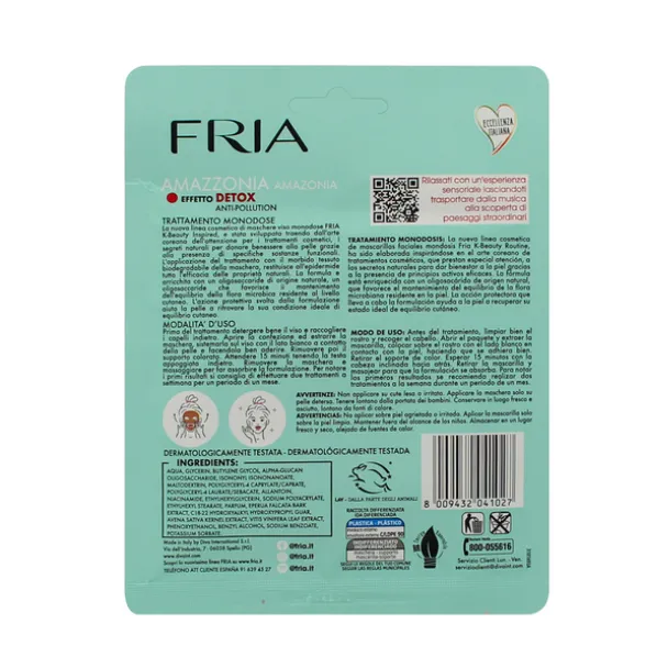 FRIA MASCHERA VISO IN TESSUTO NATURALE BIO DETOX ANTI POLLUTION AMAZZONIA CON OLIGOSACCARIDE NATURALE