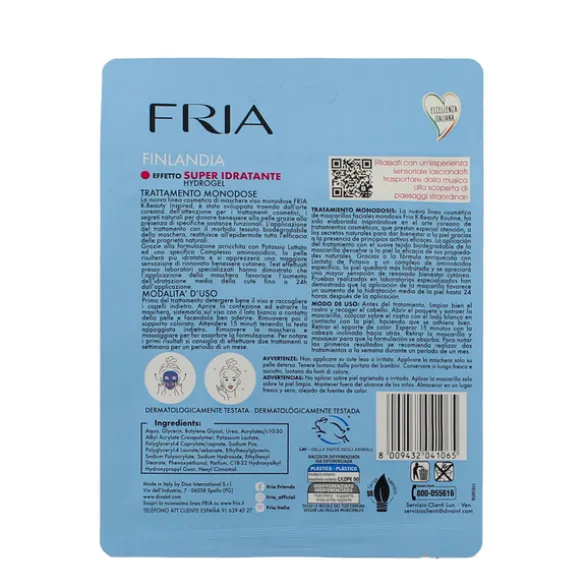 FRIA MASCHERA VISO IN TESSUTO NATURALE BIO SUPER IDRATANTE HYDROGEL FINLANDIA CON POTASSIOLATTATO E DERIVATI AMINOACIDICI