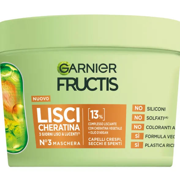 FRUCTIS MASCHERA CAPELLI LISCI CHERATINA N°3 CAPELLI CRESPI, SECCHI E SPENTI VASO 370 ML