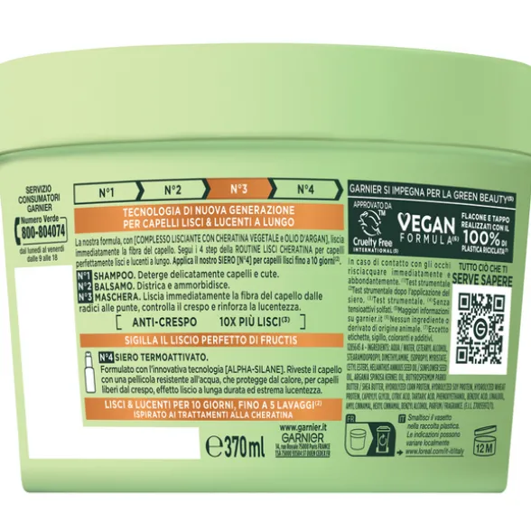 FRUCTIS MASCHERA CAPELLI LISCI CHERATINA N°3 CAPELLI CRESPI, SECCHI E SPENTI VASO 370 ML