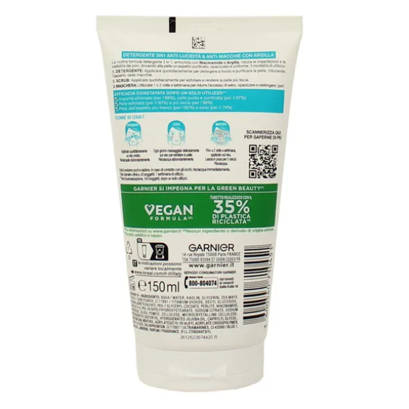 GARNIER PURE GEL 3in1 150 ML.DETERGENTE-SCRUB-MASCERA