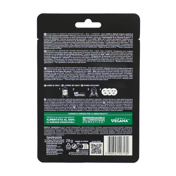GARNIER SKIN ACTIVE AHA + BHA MASCHERA SIERO CON CARBONE 28 gr