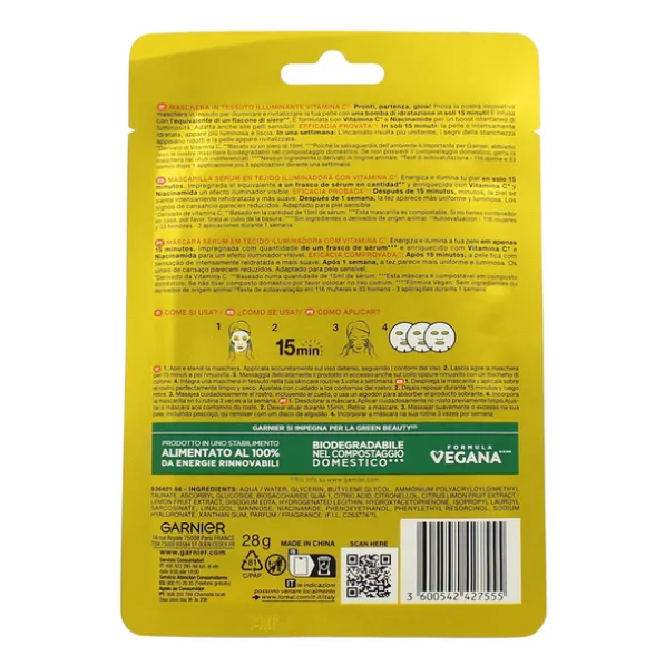 GARNIER SKIN ACTIVE MASCHERA IN TESSUTO VITAMINA C IDRATANTE + ILLUMINANTE