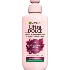 GARNIER ULTRA DOLCE IDRATAZIONE D'UVA CREMA MODELLANTE 2 IN 1 TERMOPROTETTORE CAPELLI DISIDRATATI 200 ML