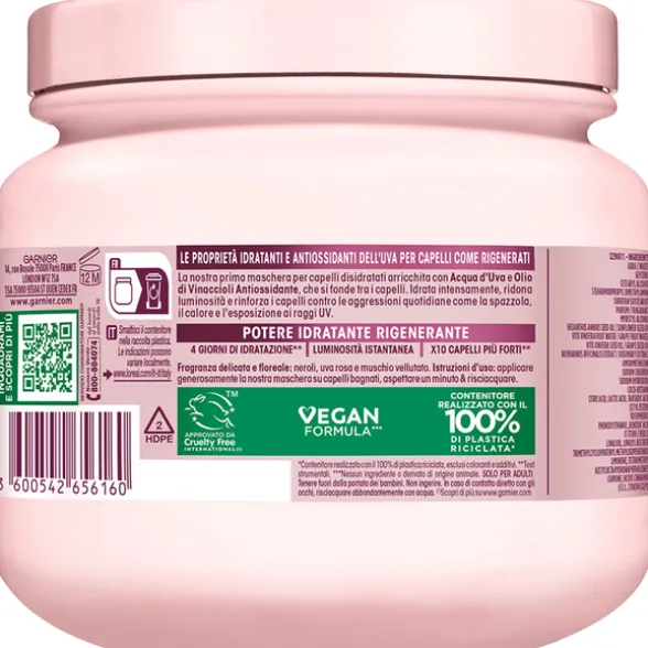 GARNIER ULTRA DOLCE IDRATAZIONE D'UVA MASCHERA RIGENERANTE INTENSA CAPELLI DISIDRATATI 340 ML